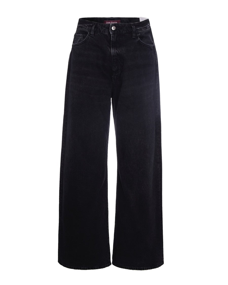 Icon Denim Graphite Black Wide-Leg Jeans With Five-Pocket Design