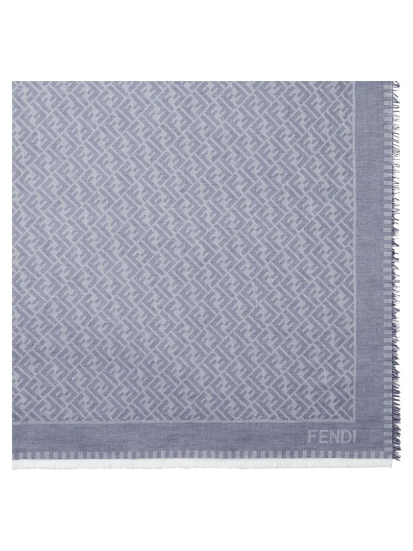 Fendi Geometric Patterned Cotton Scarf With Subtle Fringe