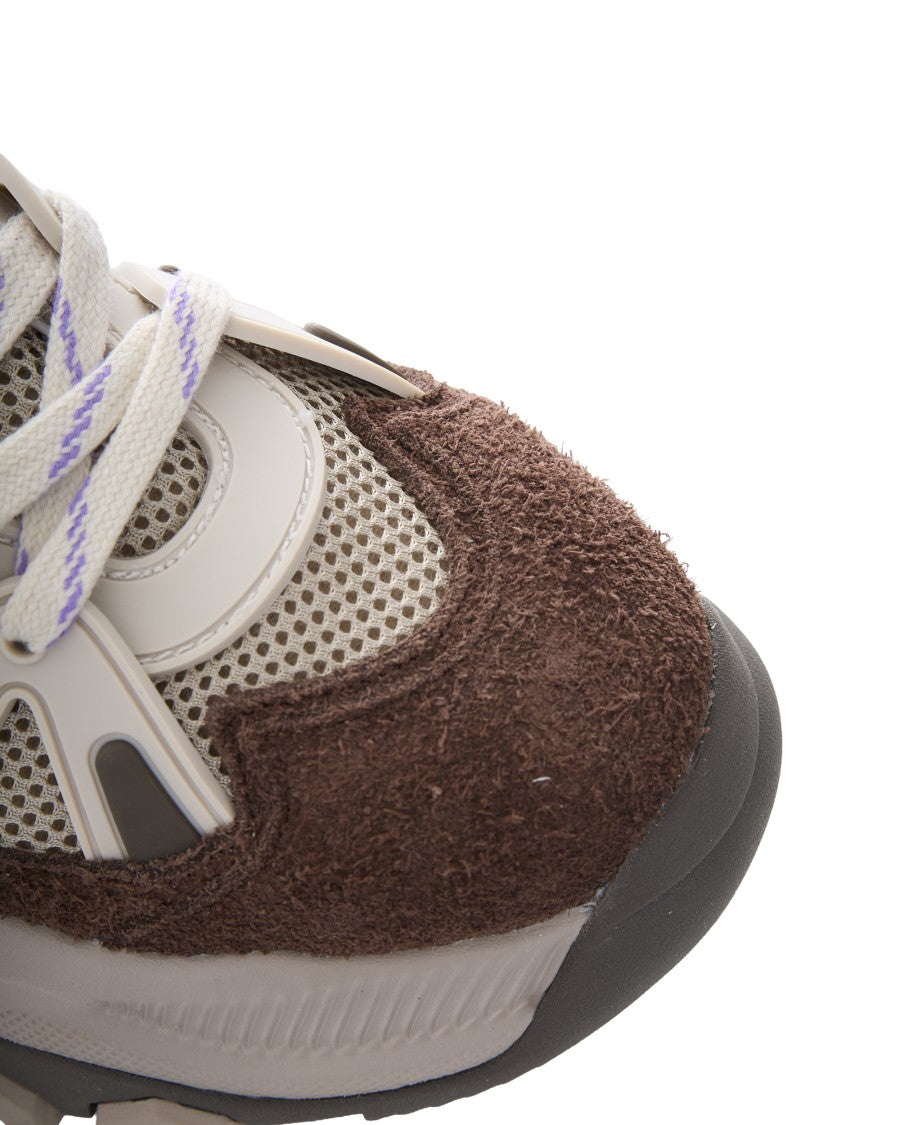 Patrizia Pepe Taupe Leather Mesh Panelled Sneakers