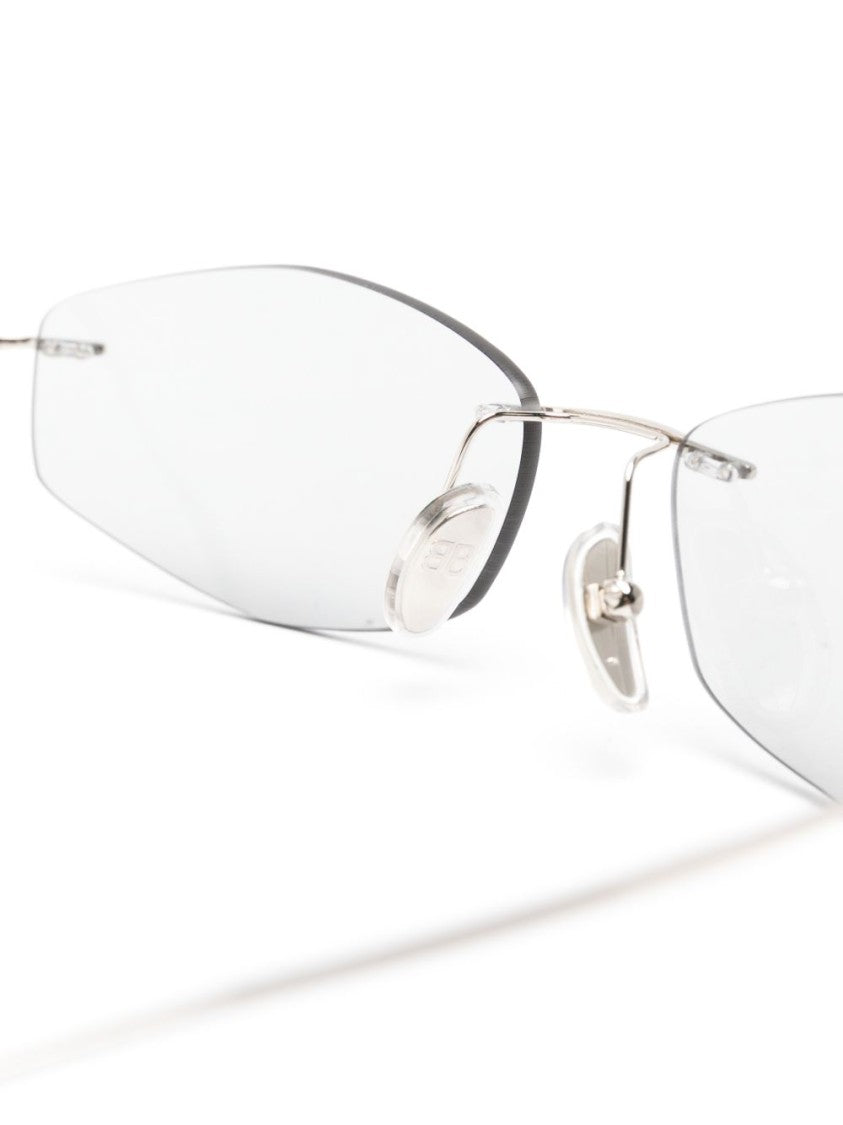 Balenciaga Minimalist Rimless Silver Sunglasses With Rectangular Lenses
