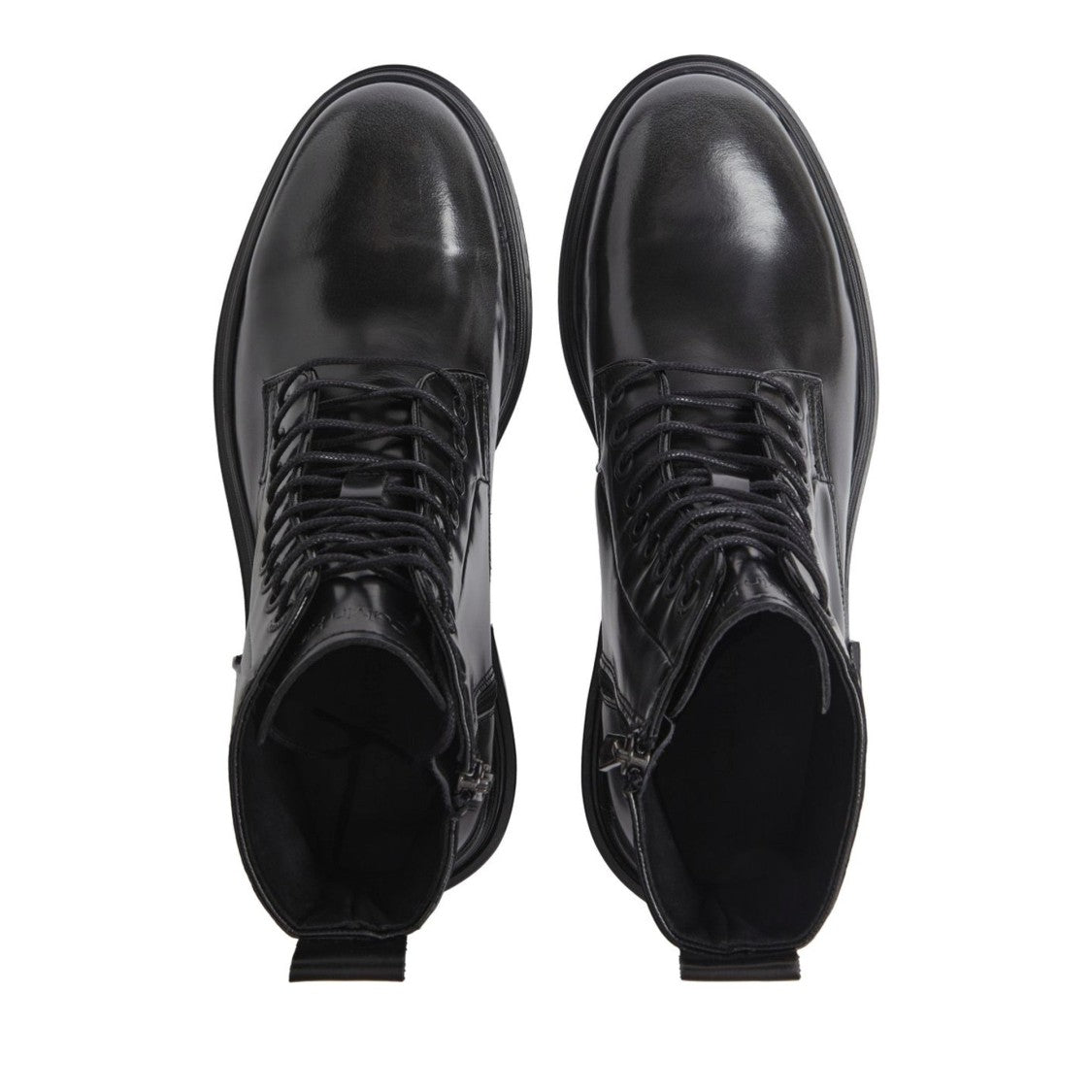 Calvin Klein Black Polished Zipper Closure Leather Ankle Boots