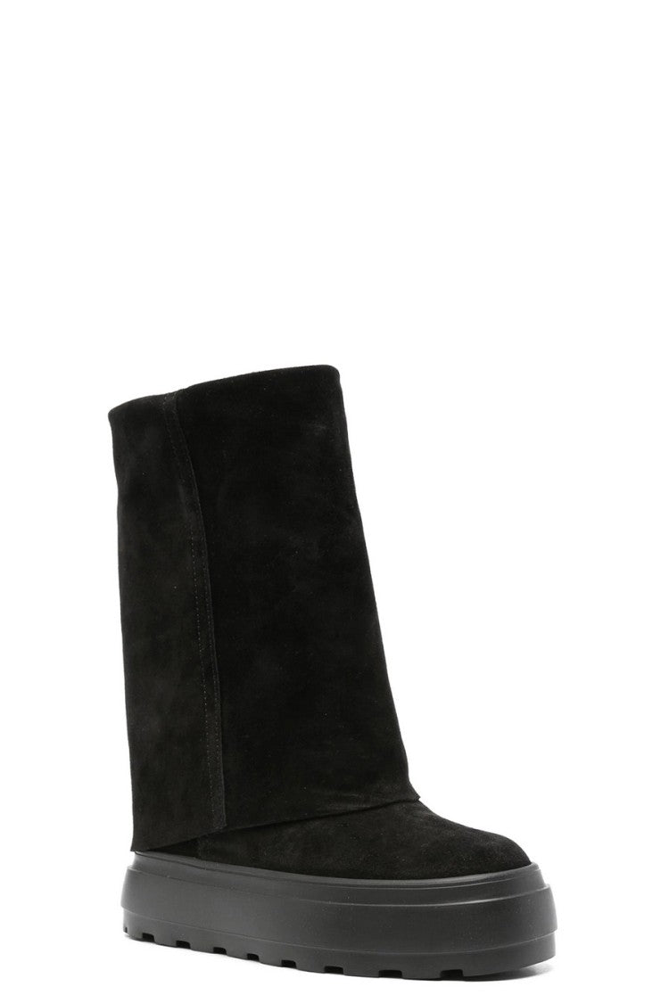 Casadei Black Wide Fold-Over Leather Boots