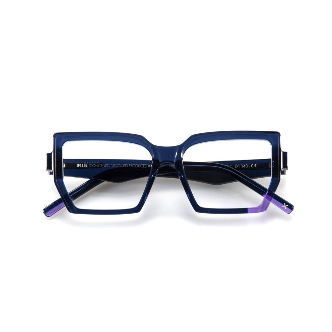 Jplus Mona Geometric Square Frame Sunglasses With Navy Blue Accents