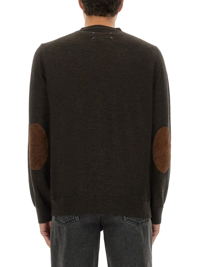 Maison Margiela Brown Wool Cardigan With Suede Elbow Patches