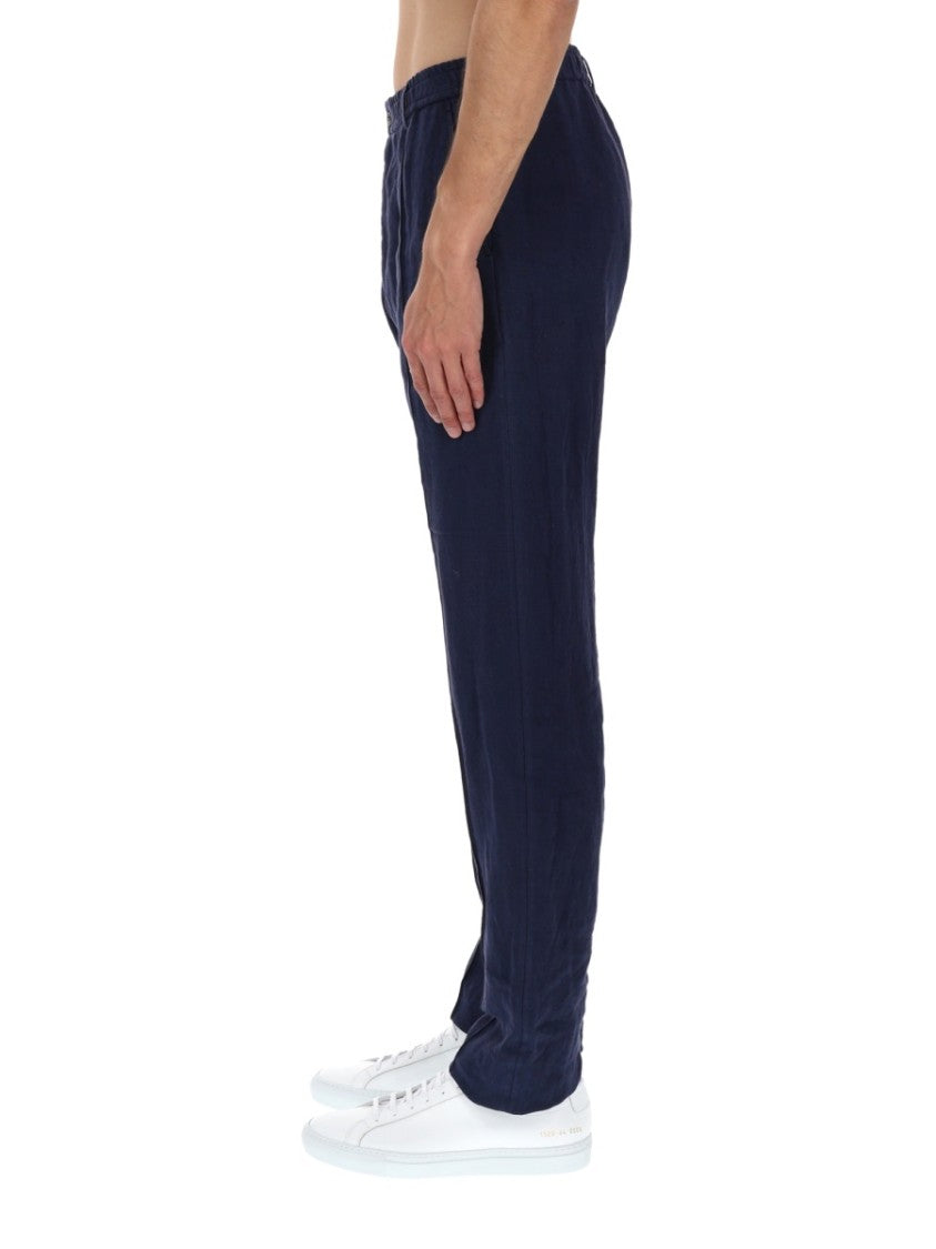 Emporio Armani Deep Navy Relaxed Fit Linen Trousers