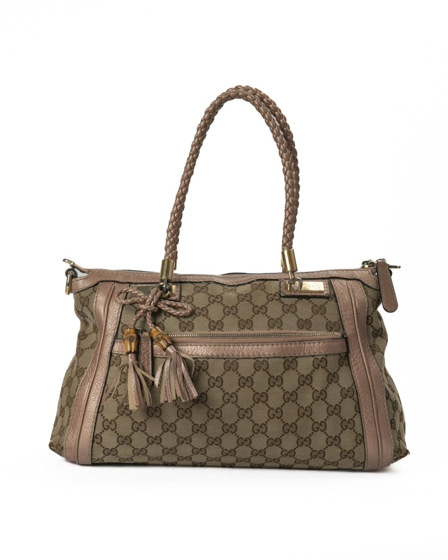 Gucci Pink Gg Supreme Bamboo Bella Medium Canvas Tote Bag