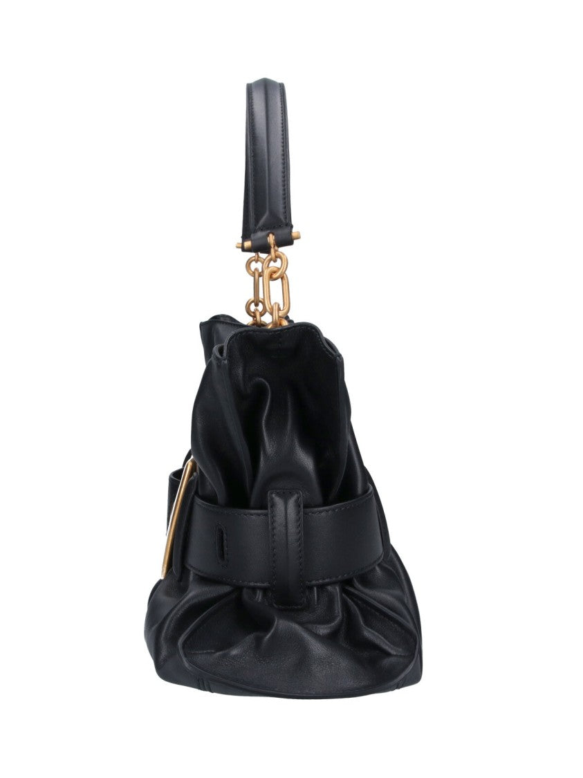 Balmain Black Anthem Medium Leather Shoulder Bag