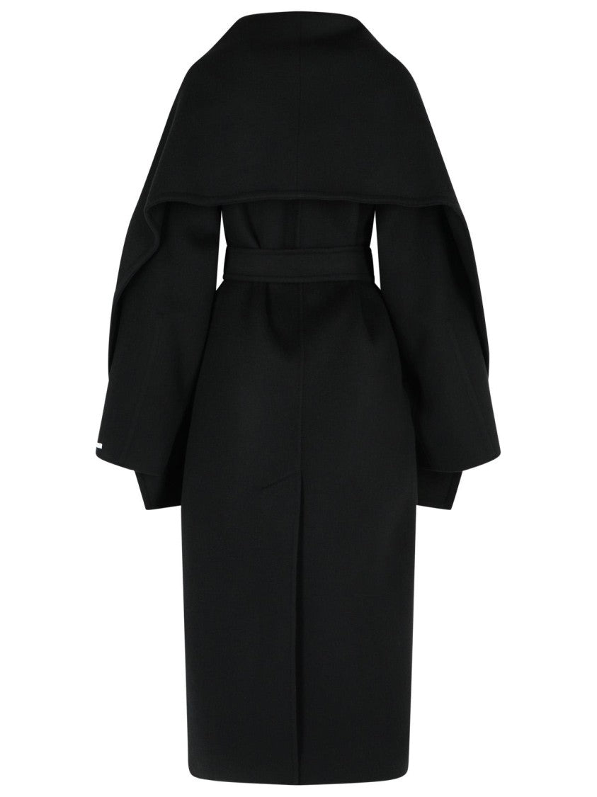Sportmax Black Virgin Wool Coat With Scarf Neckline