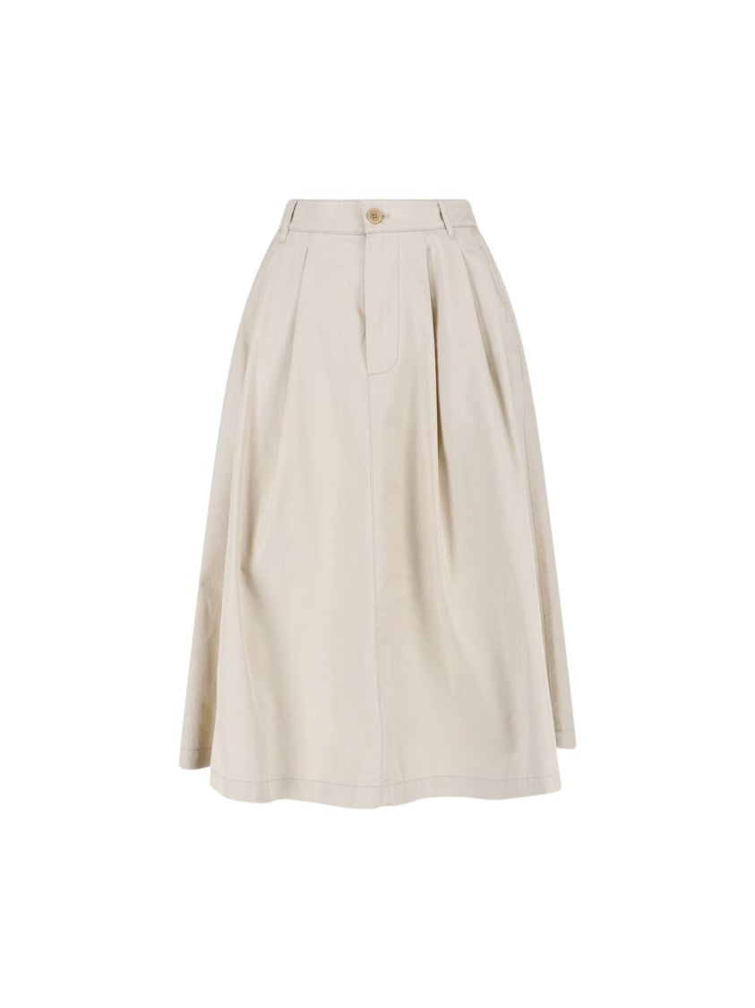 Aspesi Beige Pleated Midi Cotton Skirt Skirt