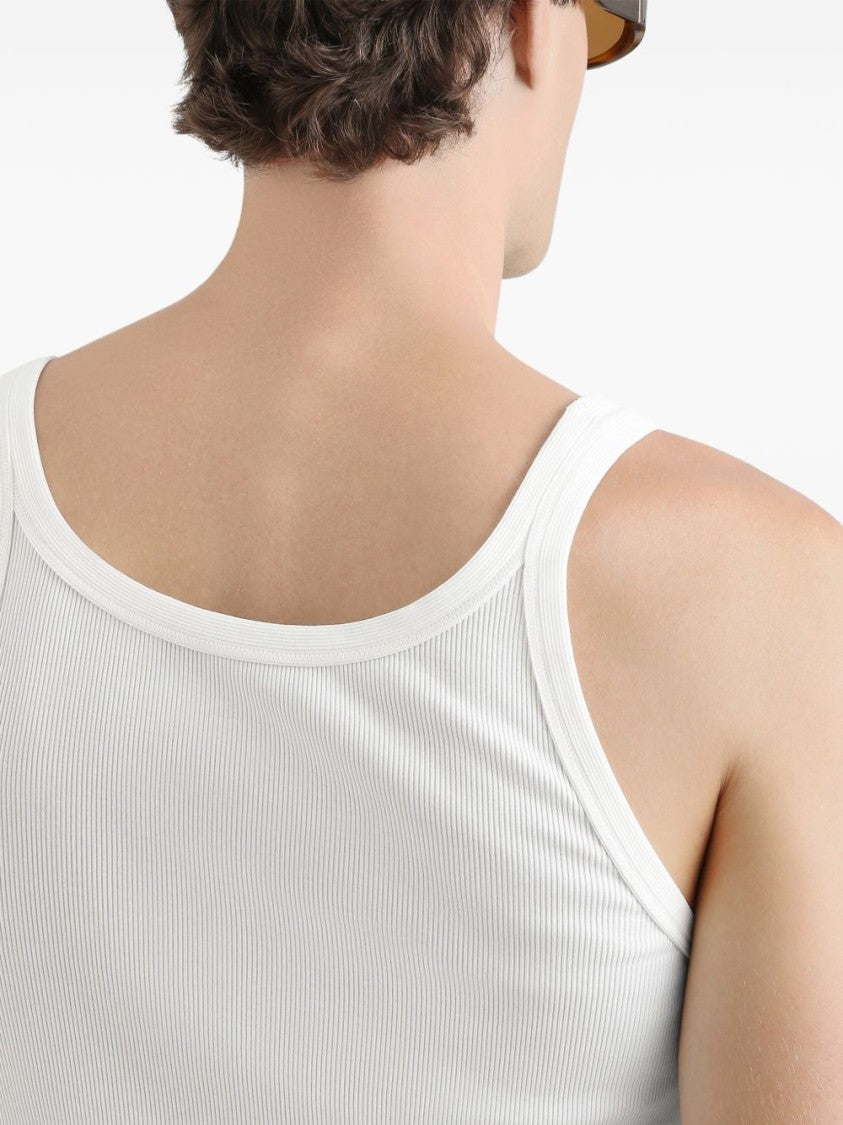 Dolce & Gabbana White Ribbed Cotton Slim Fit Tank Top