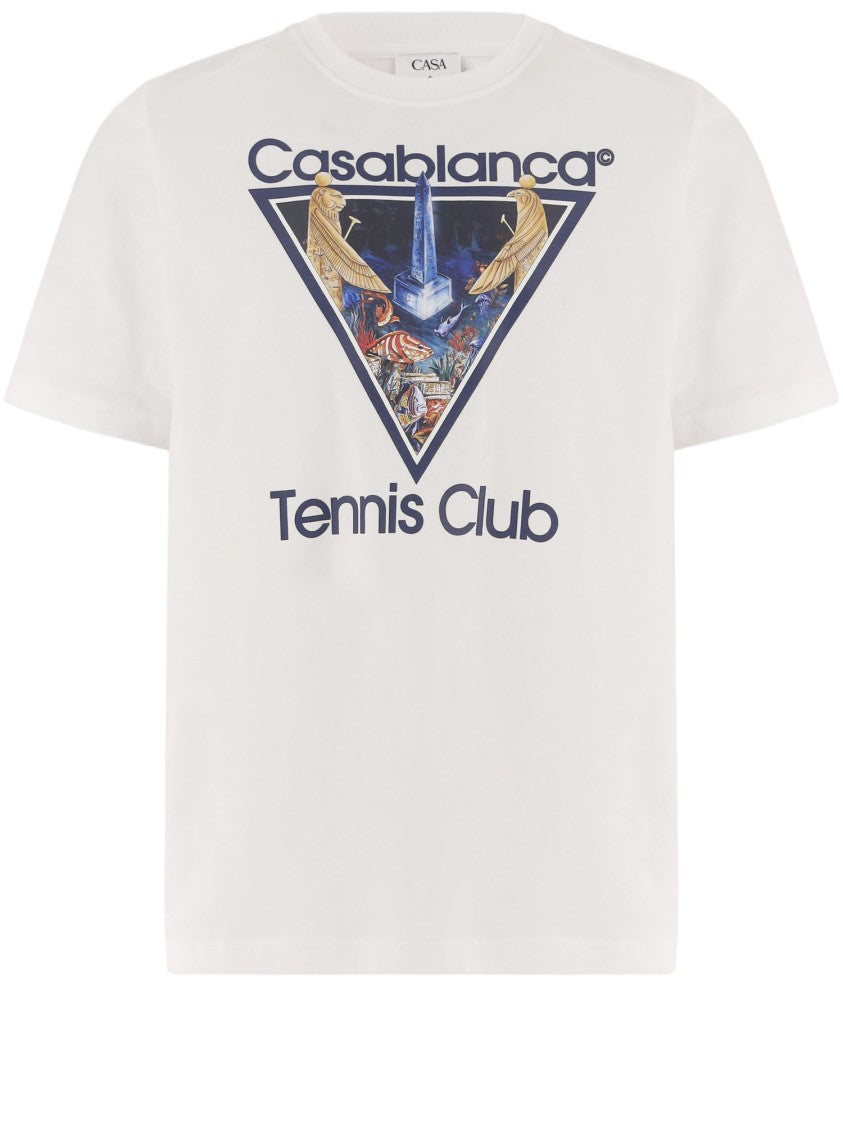 Casablanca White Graphic Print Crew Neck Organic Cotton T-Shirt