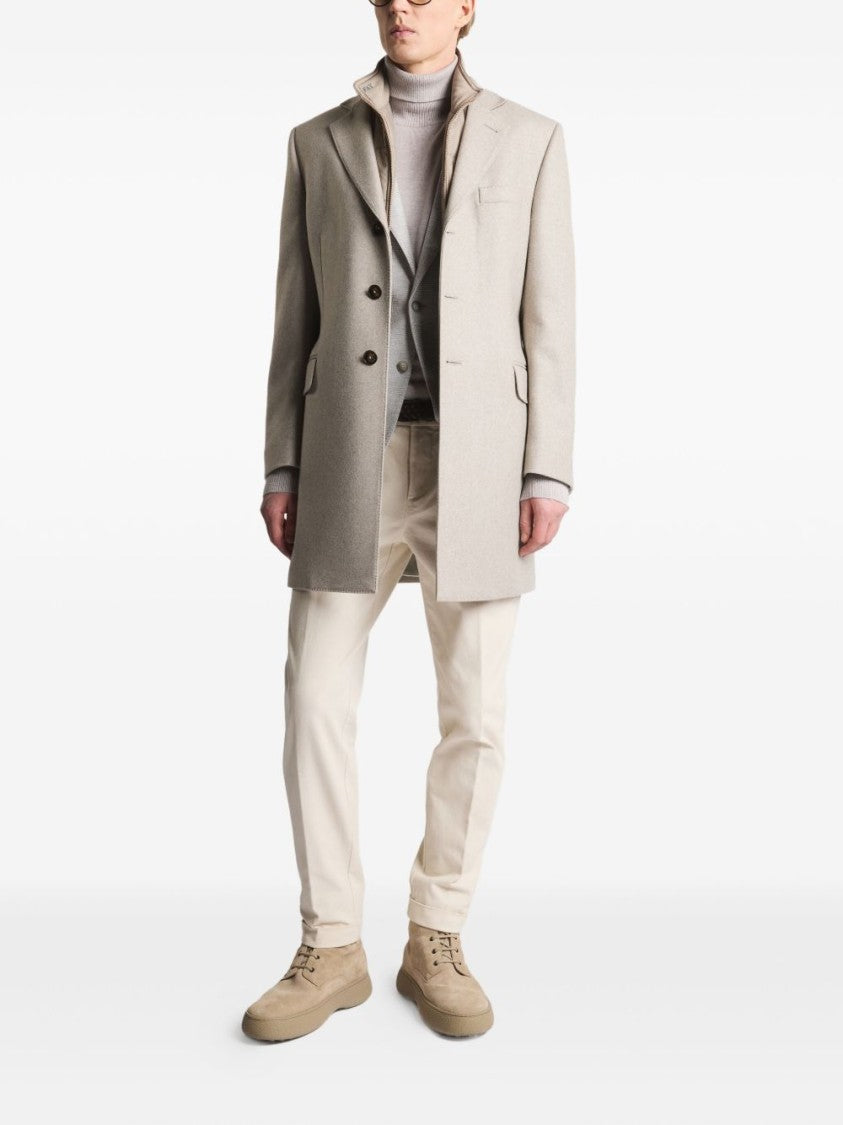 Fay Structured Light Beige Cashmere Coat With Notch Lapels And Flap Pockets
