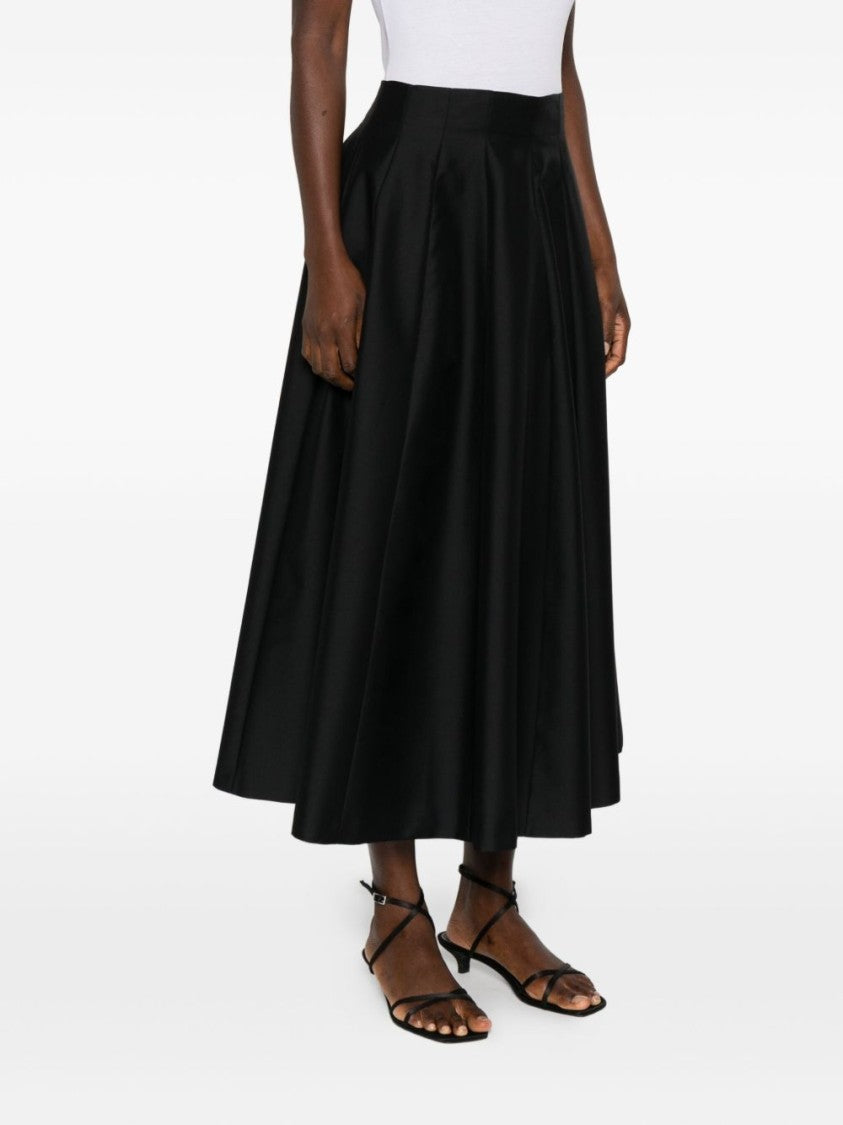 Alberta Ferretti Flared Black Midi Skirt In Virgin Wool