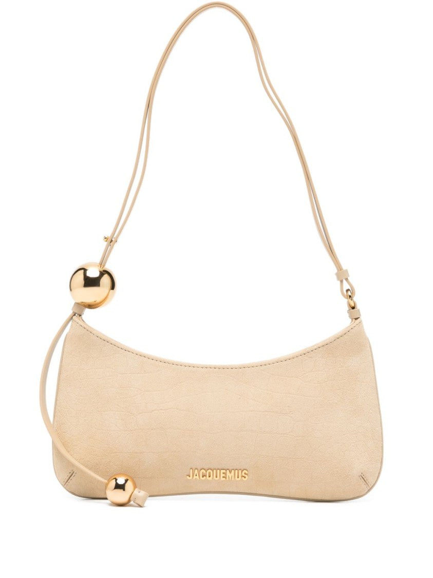 Jacquemus Beige Suede Top Zip Gold Bag