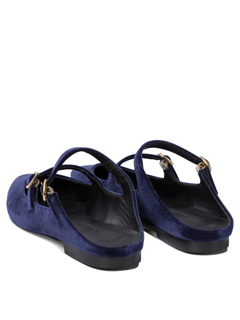 Amato Daniele Velvet Blue Loafers With Pointed Toe And Buckle Detail