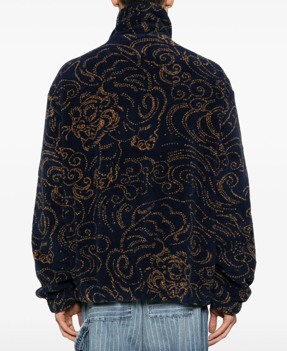 Kenzo Plush Textured Coat With Intricate Floral Pattern