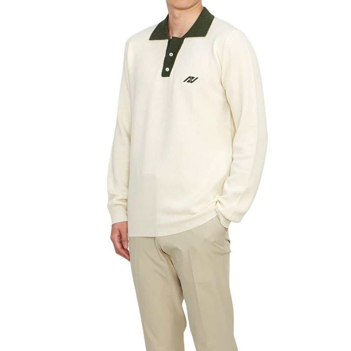 Autry Textured Cotton-Wool Blend Long Sleeve Polo With Embroidered Logo