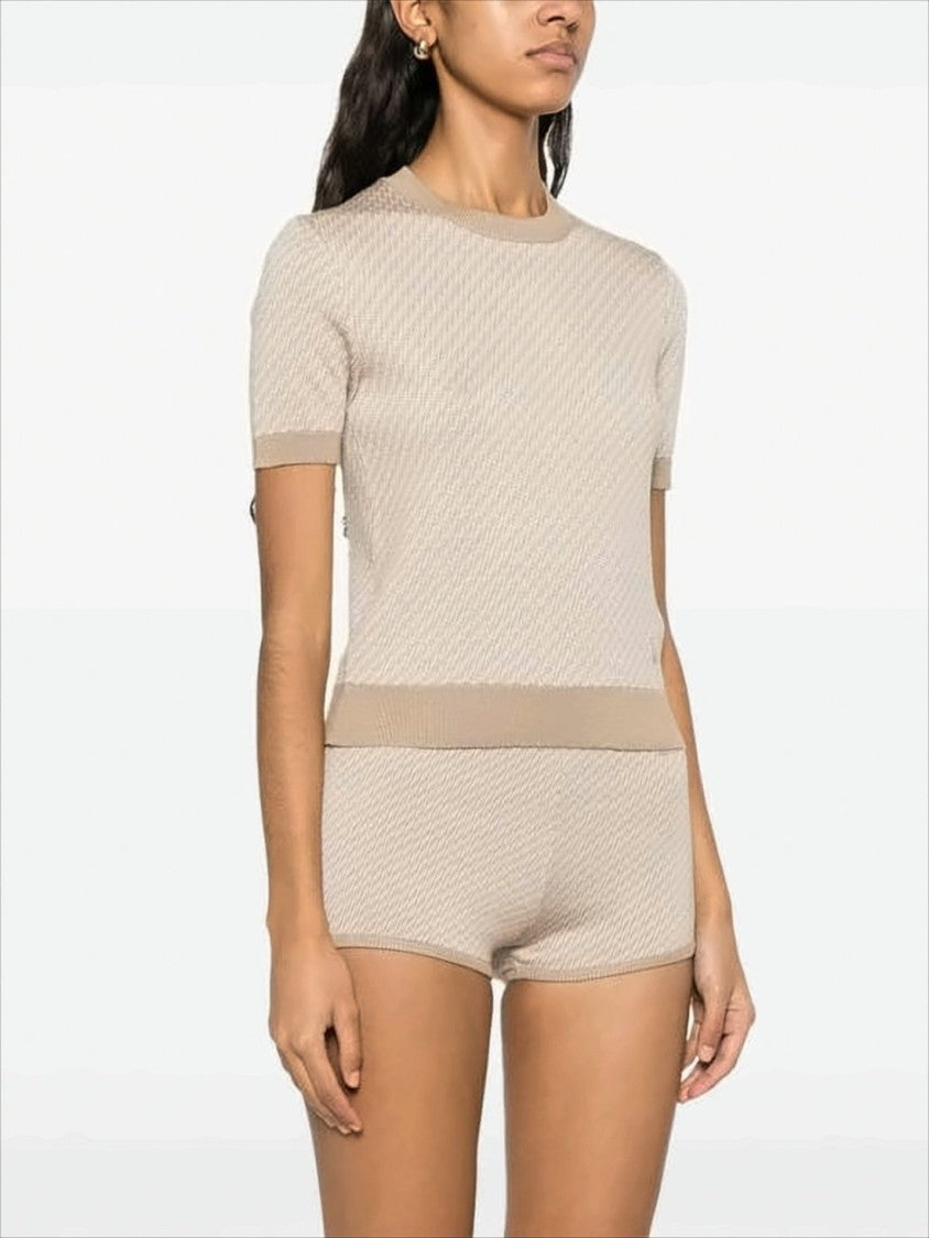 Fendi Textured Knit Sweater With Ribbed Trims