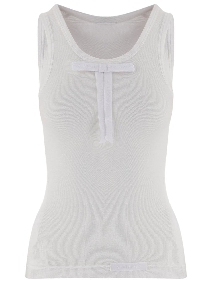 Alainpaul White Ribbed Bow Lyocell-Blend Tank Top