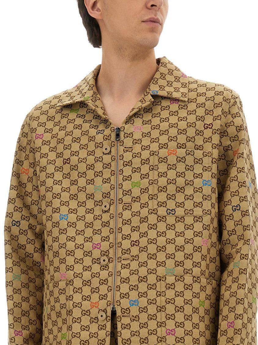Gucci Cotton Jacket With Monogram Pattern And Front Zipper
