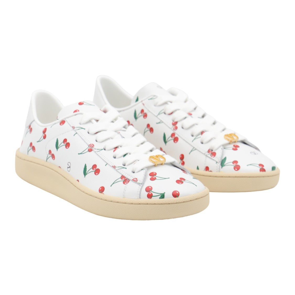 Valentino Garavani Cherry Print Low-Top Sneakers With Gold-Detail Accents