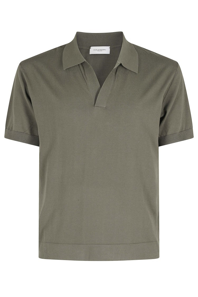 Paolo Pecora Green Knitted Buttonless Cotton Polo Shirt