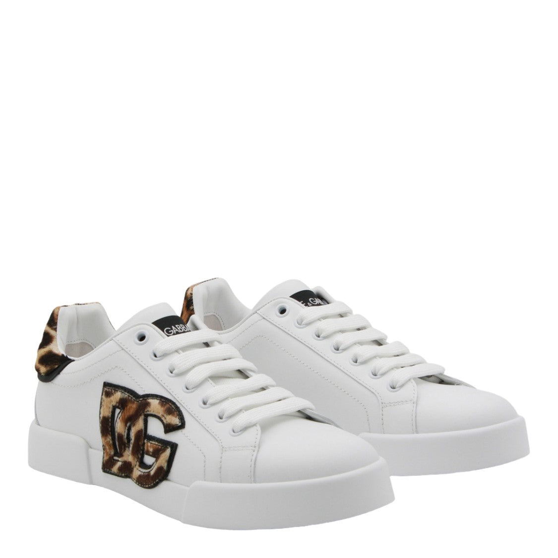 Dolce & Gabbana White Leather Sneakers With Leopard Print Accents