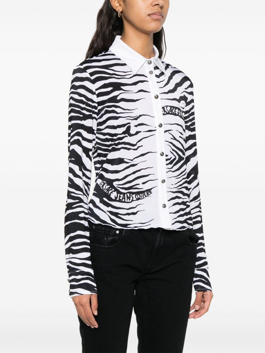 Versace Jeans Couture Black And White Zebra Print Fitted Shirt