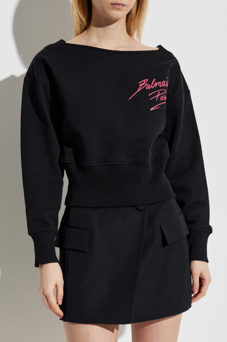 Balmain Black Sweatshirt With Hand-Written Logo Detail