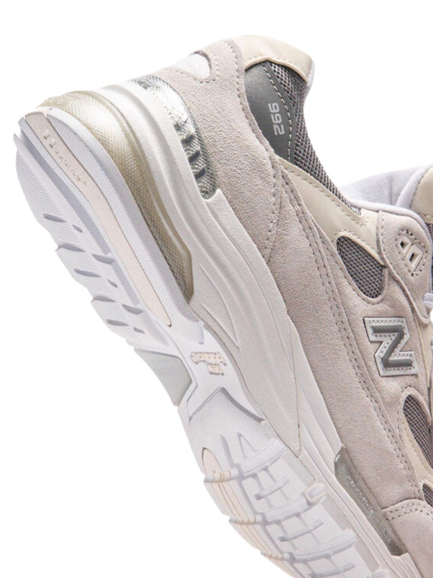 New Balance White 992 Leather Fabric Mesh Panel Sneakers