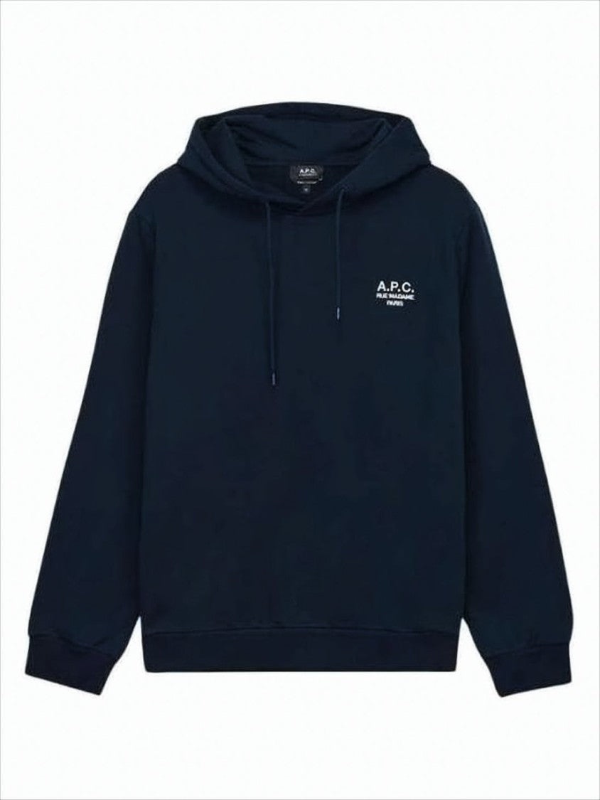 A.P.C. Minimalist Blue Hoodie With Classic Drawstrings And Ribbed Details
