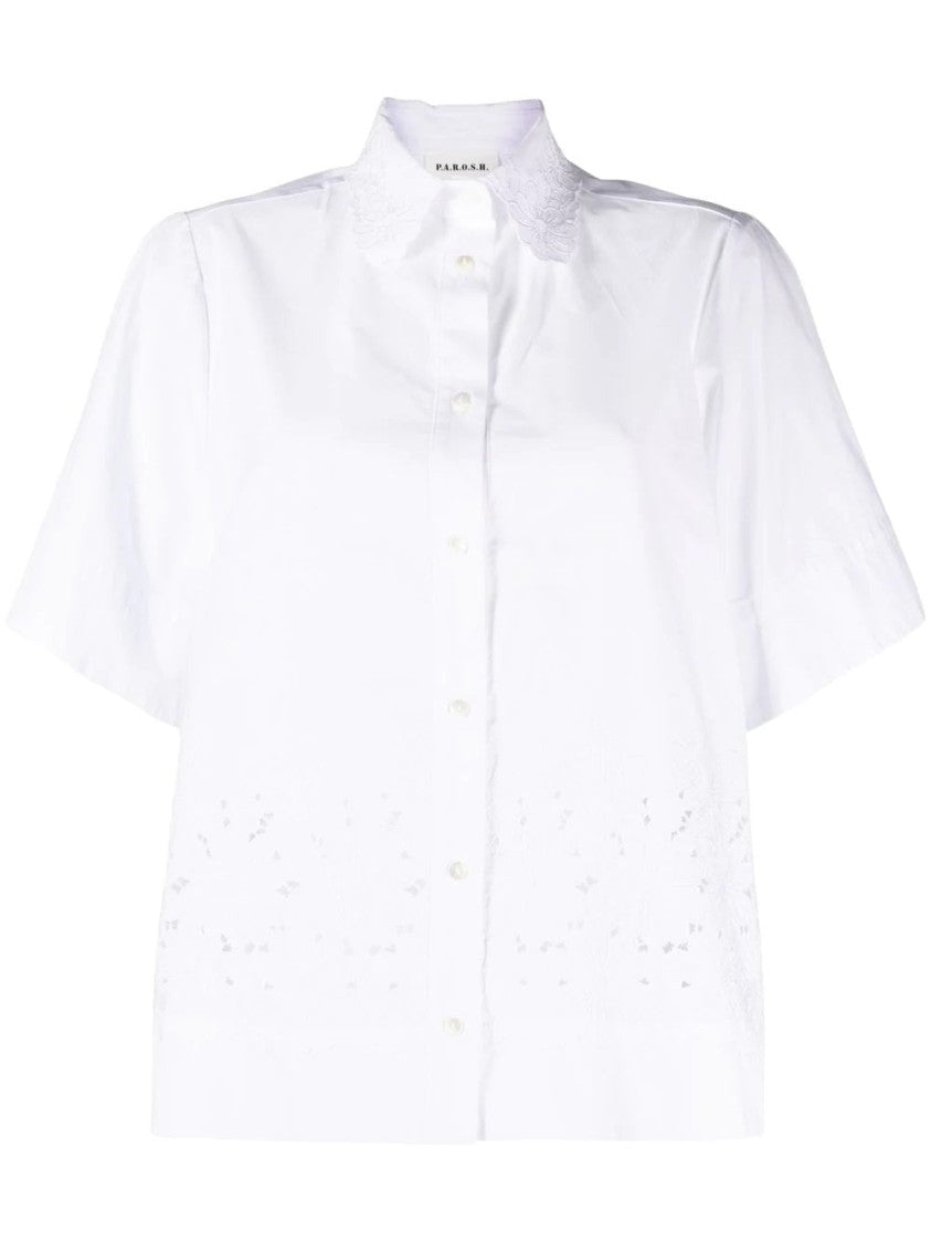 P.A.R.O.S.H. White Short Sleeve Shirt With Embroidery