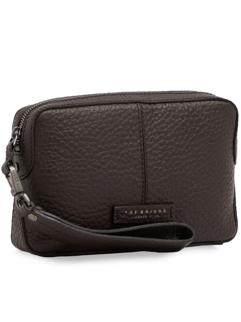 The Bridge Manfredi Dark Brown Grained Leather Pouch
