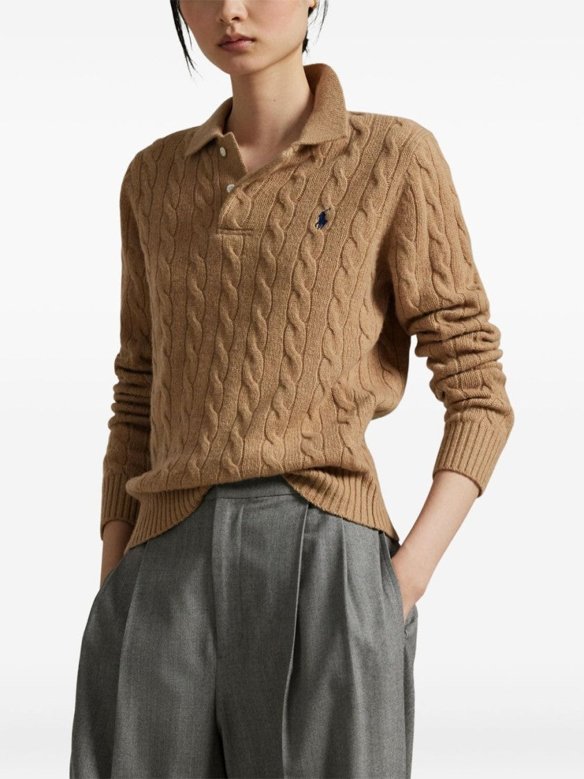 Polo Ralph Lauren Cable Knit Camel Sweater With Polo Collar