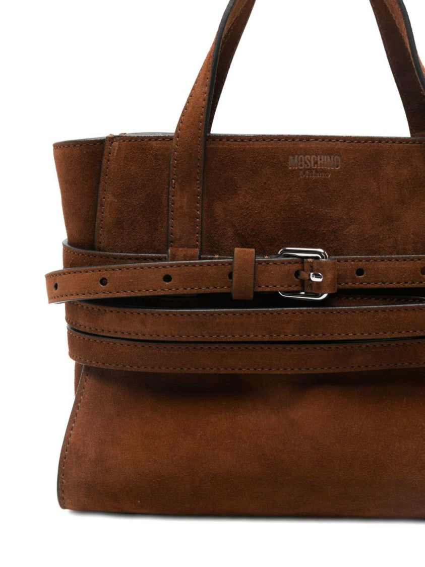 Moschino Structured Brown Suede Bag