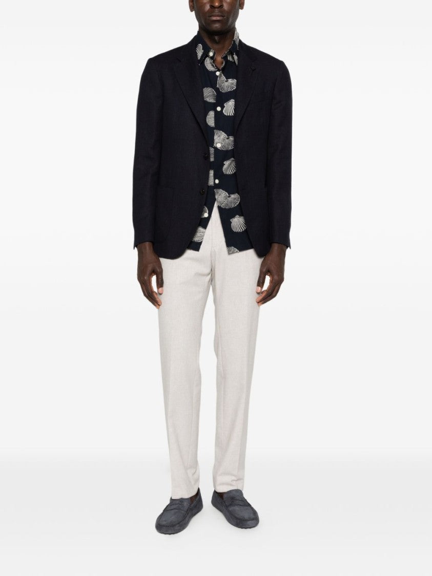 Lardini Navy Blue Single-Breasted Jacket With Lapel Pin And Tailored Fit