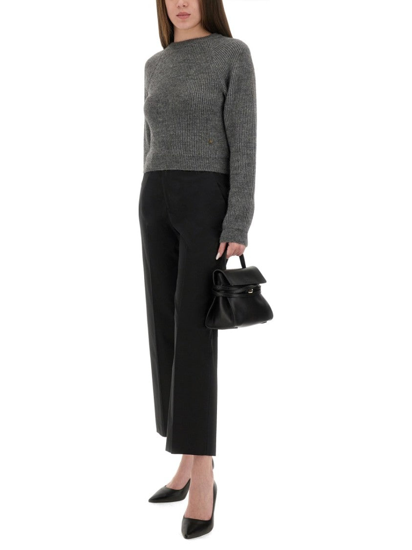 Moschino Ribbed Grey Cropped Sweater With Frayed Hem