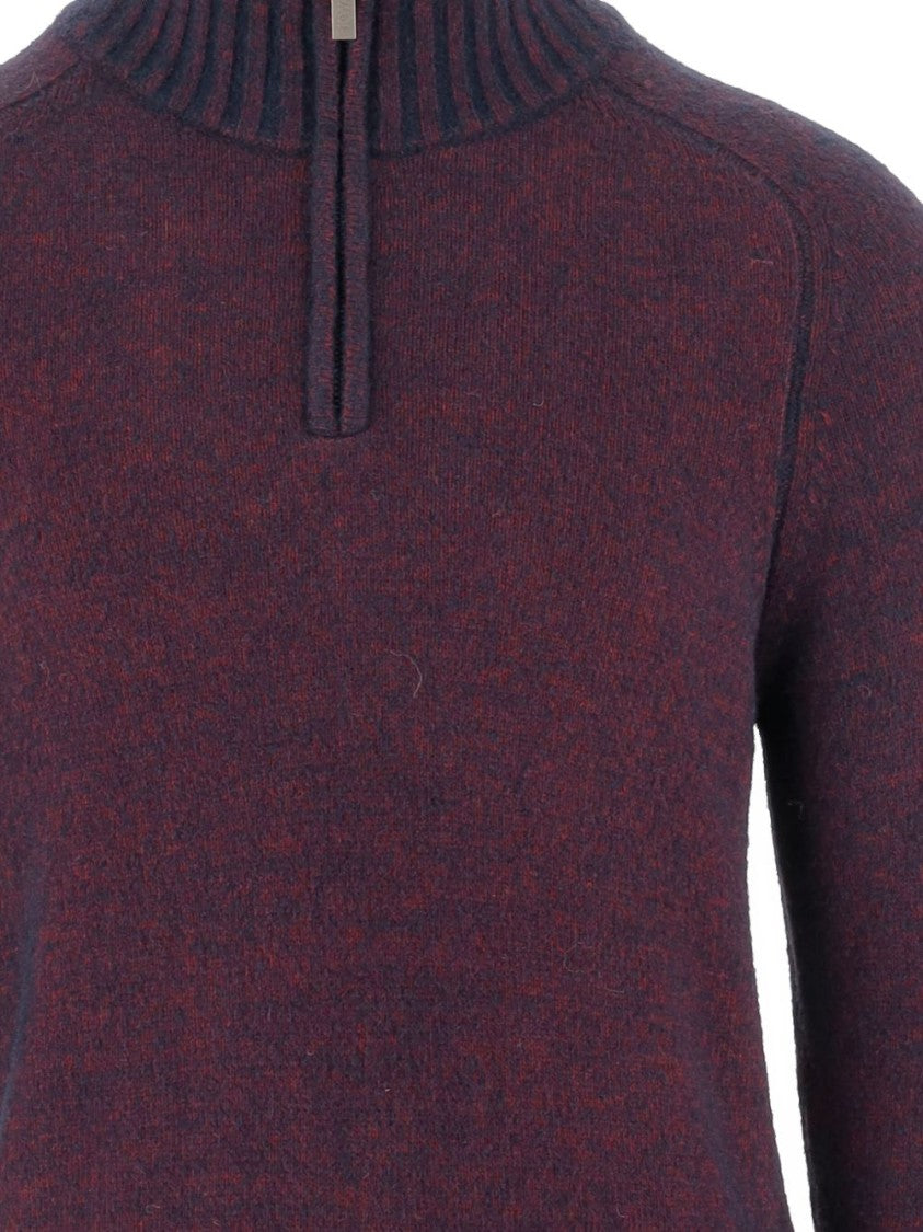K-Way Half-Zip Ribbed Pullover Sweater In Deep Burgundy