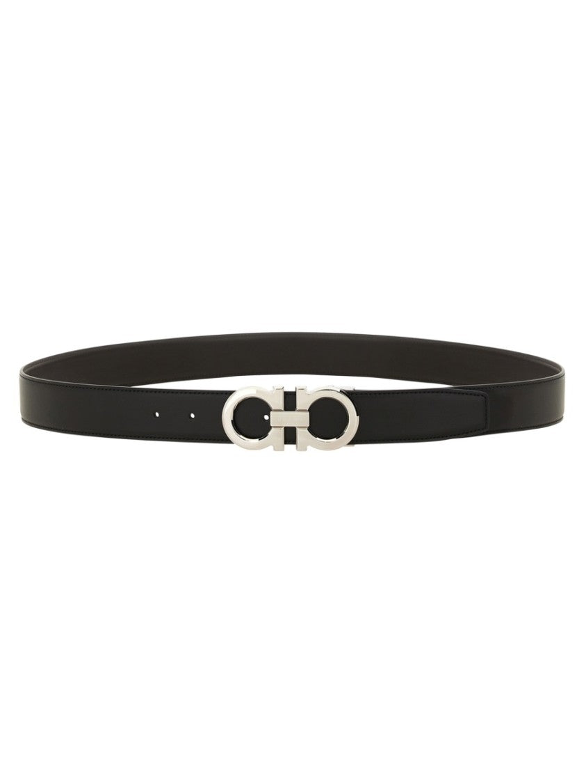 Ferragamo Smooth Leather Belt With Silver-Tone Gancini Buckle