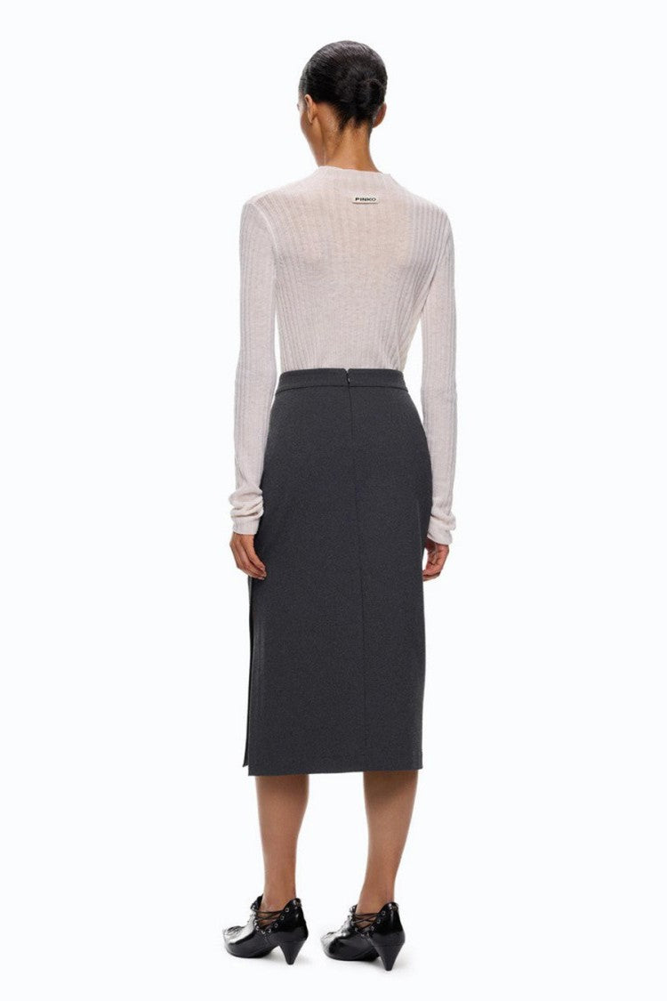 Pinko Grey Viscose-Nylon Blend Snap-Button Skirt