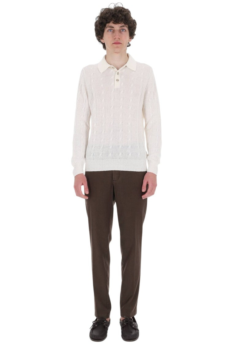 Barba White Cable-Knit Linen-Cotton Polo Shirt