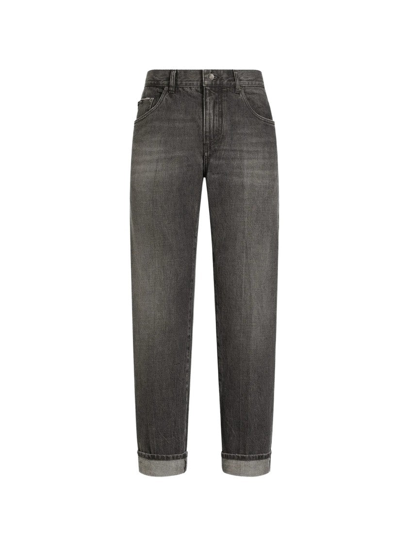 Dolce & Gabbana Washed Black Cotton Straight-Leg Trousers