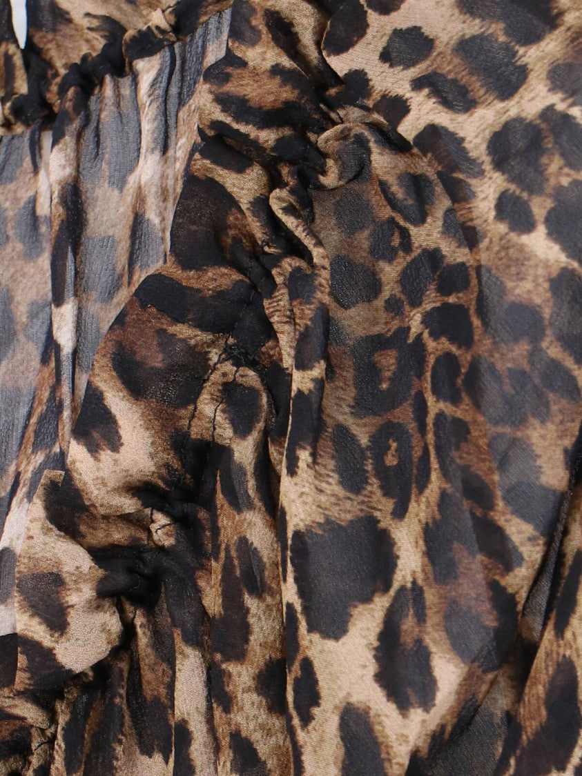 Nili Lotan Animal Print Silk Blouse With Ruffled Neckline