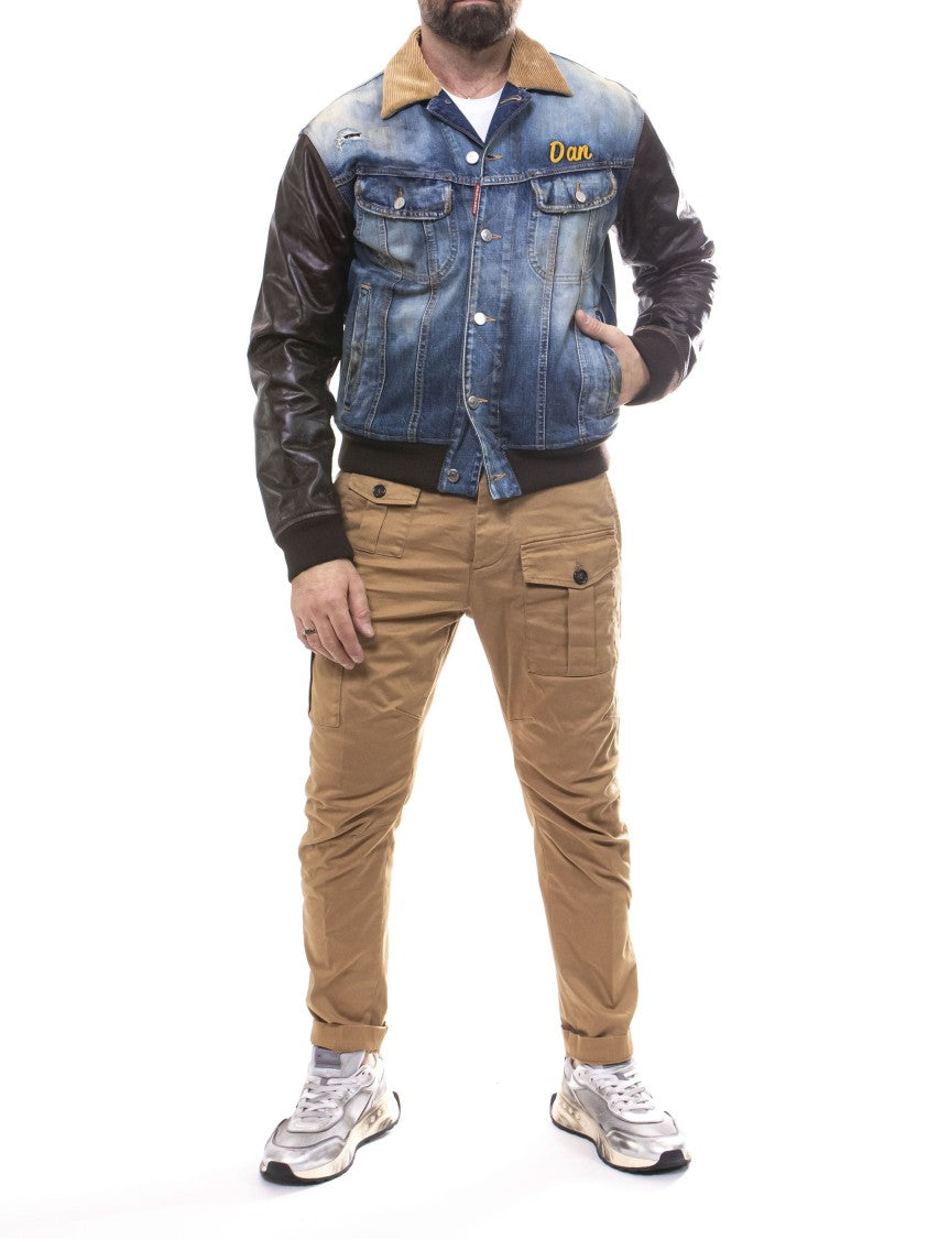 Dsquared2 Body Denim Leather Sleeve Jacket