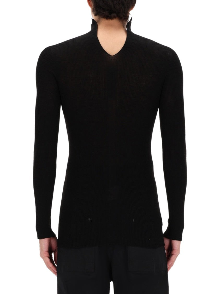 Rick Owens Neutrals Ribbed Knit Tabard Wool Sweater