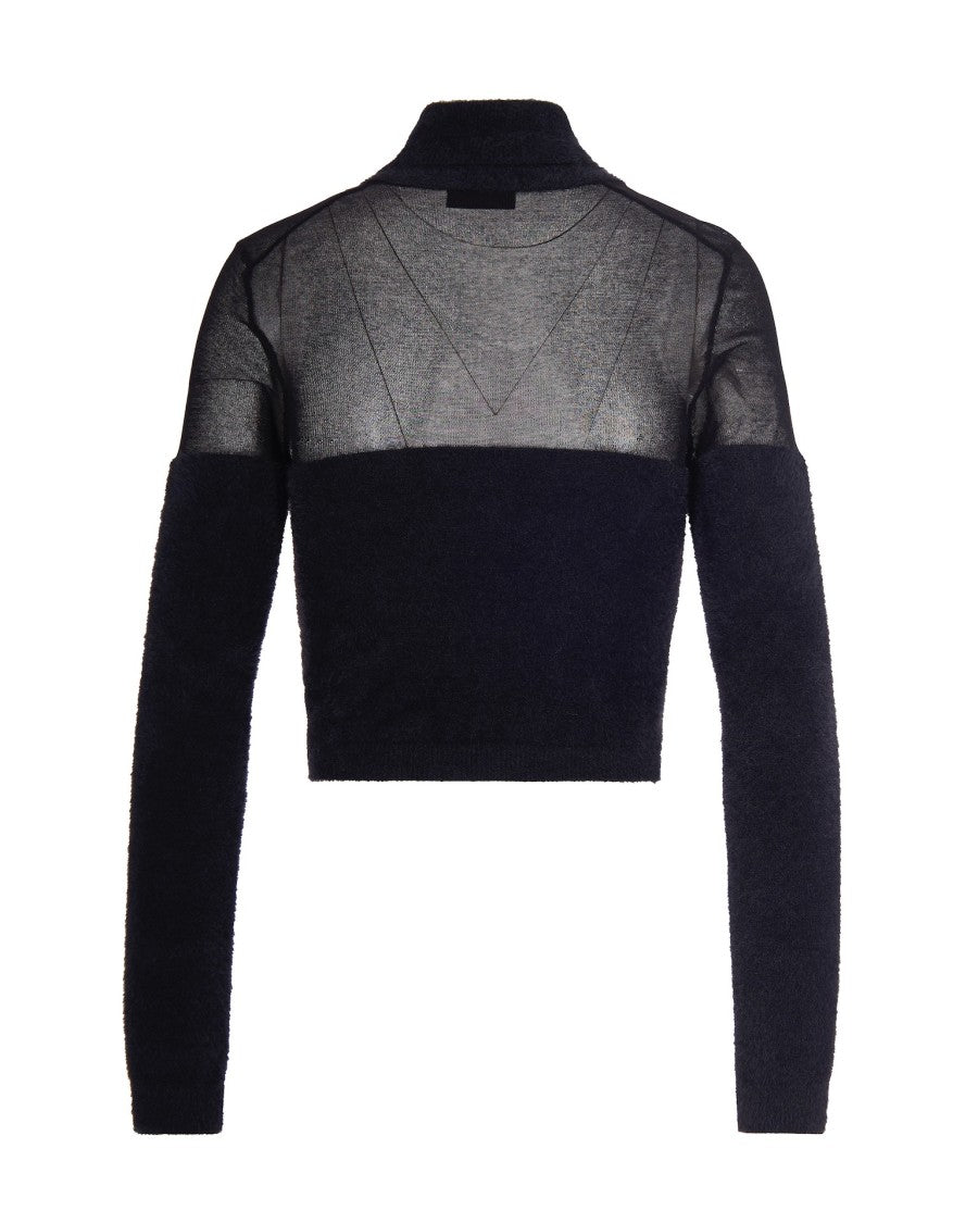 Elisabetta Franchi Cropped Fitted Turtleneck Sweater With Sheer Detailing