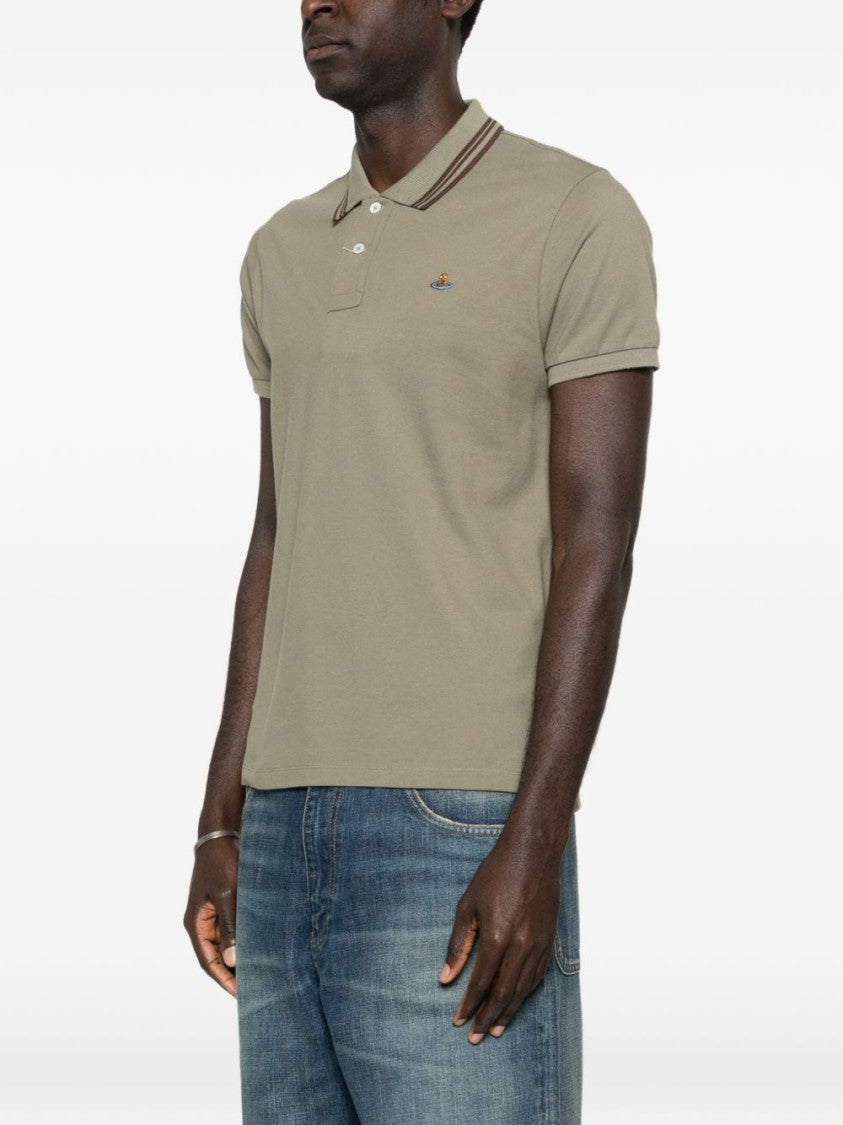 Vivienne Westwood Short-Sleeve Polo Shirt With Ribbed Collar And Striped Accents