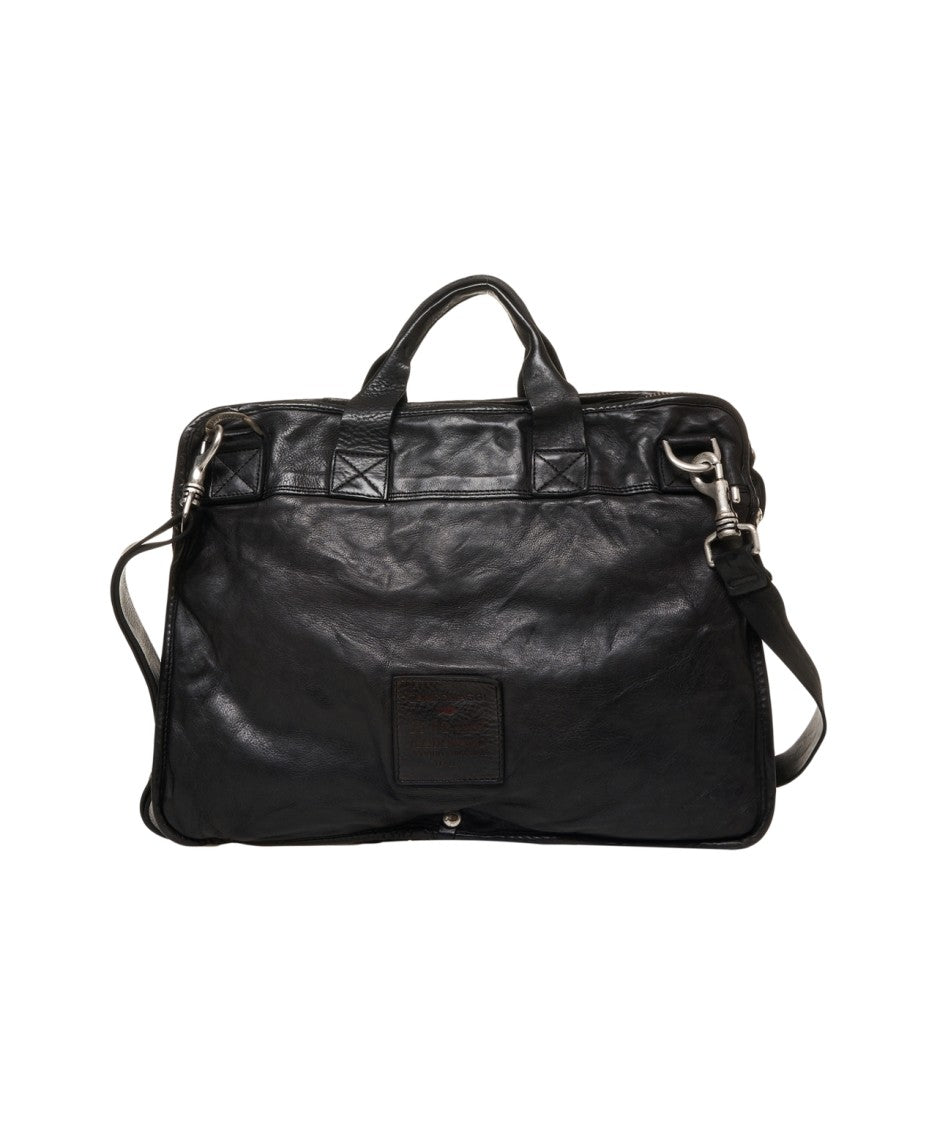 Campomaggi Rectangular Black Leather Work Bag With Multiple Pockets And Versatile Carrying Options
