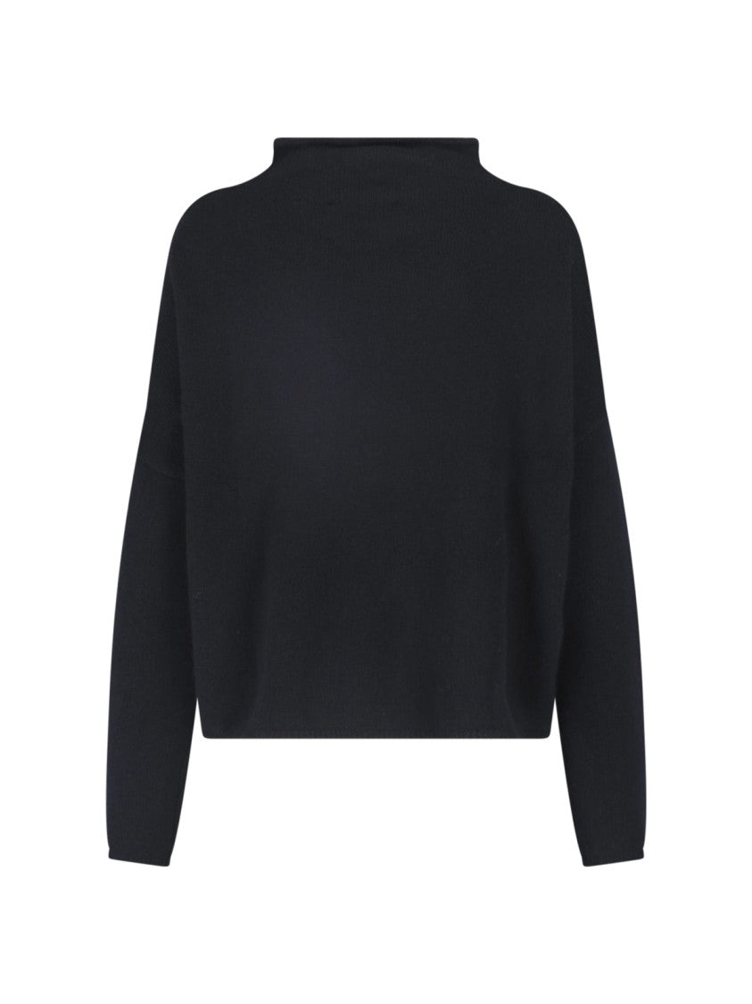 Lisa Yang Cropped Boxy Mock Neck Fine Knit Sweater