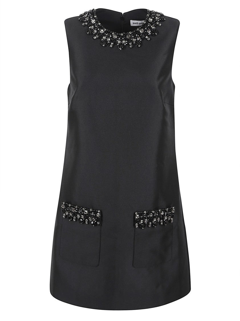 Self-Portrait Sleeveless Taffeta Jacket With Beaded Embellishments